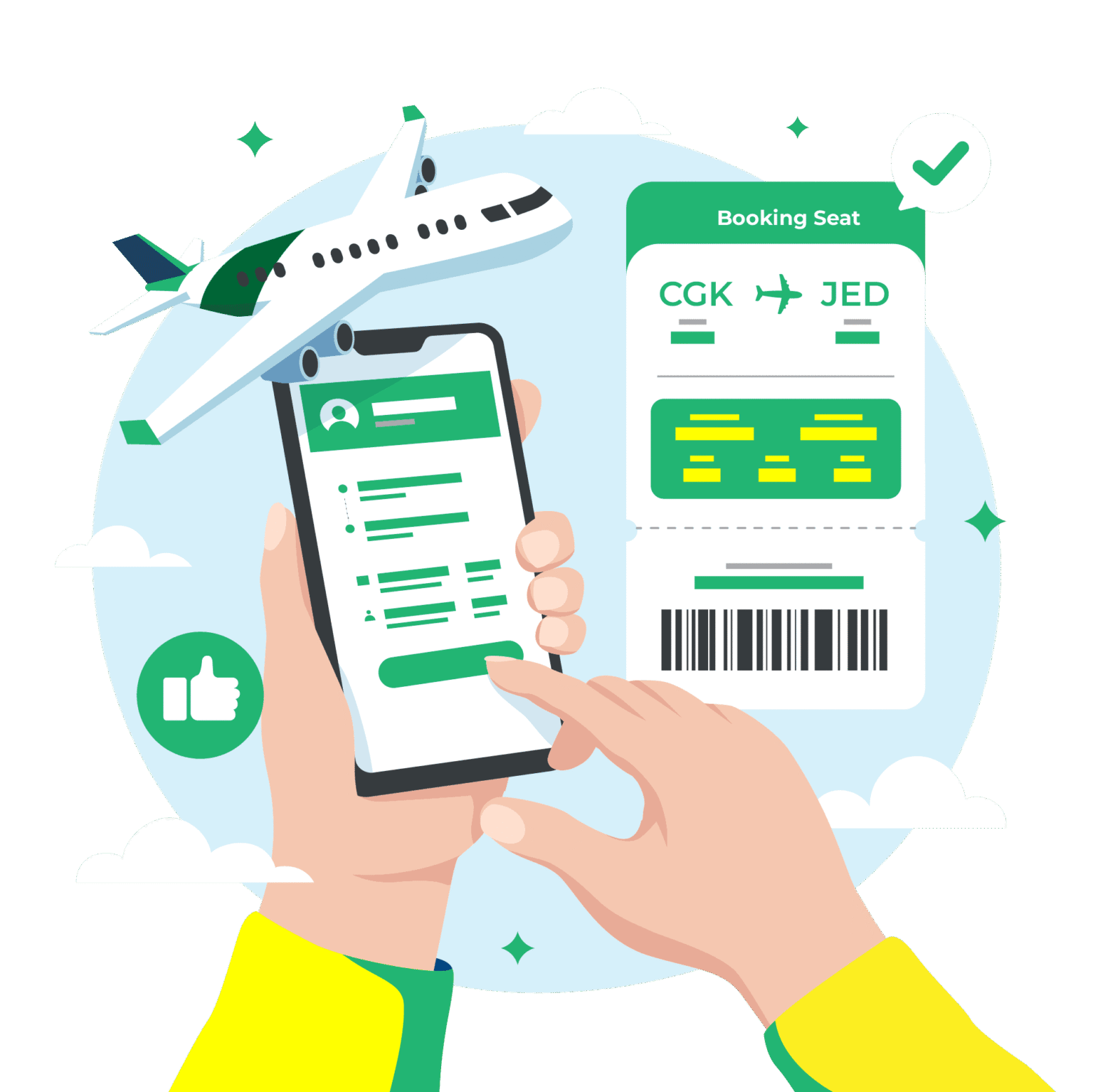 Tiket pesawat dan boarding pass untuk perjalanan umrah dan haji.