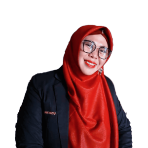 Gadis berhijab merah muda tersenyum percaya diri untuk promosi Arafah Raya Gemilang.